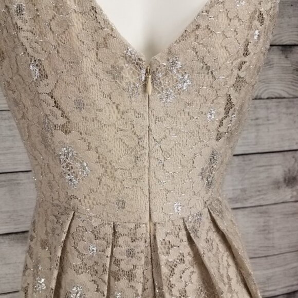 Donna Morgan 2 Fit & Flare Sleeveless Dress Floral Lace Metallic Bridesmaid - Picture 5 of 8